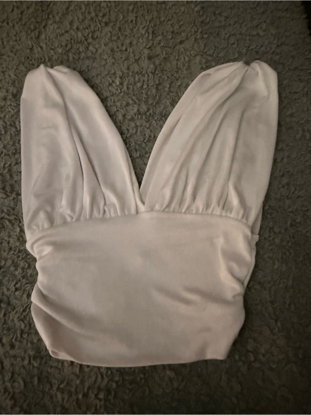 Plunging V-Neck Ruched Crop Top in Soft White